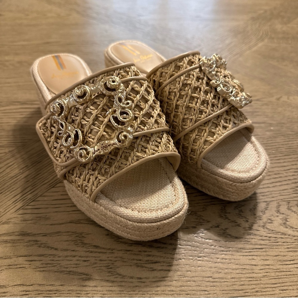 Women's Celia Raffia Buckle-Trim Wedge Sandals by Sam Edelman 8.5 New